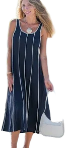 Vertical Trim Sleeveless Dress