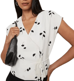 Ann Taylor Women's Floral Wrap Tie Waist Blouse