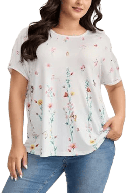 BloomChic Women's Stretchy Round Neck Floral Print T-Shirt