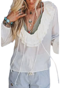 Three Bird Nest Alila Ruffled V Neck Blouse