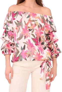 Vince Camuto Women's Floral Off The Shoulder Balloon Sleeve Top
