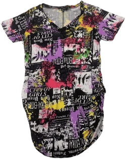 No Brand Graffiti Patterned Newsprint T-Shirt