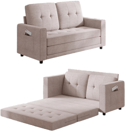 Mjkone Linen Pull Out Floor Sofa Bed, 3-in-1 Loveseat Sleeper Sofa Bed,Beige