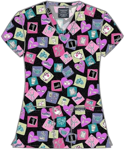 Cherokee Women's Health-abet Print V-Neck Scrub Top