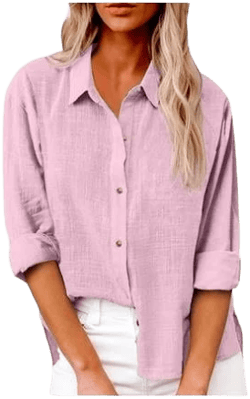 Women's Long Sleeve Cotton Linen Button Down Shirt