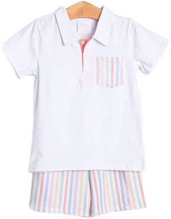 Stitchy Fish Boy's Summer Stripes Short Set