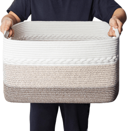 Ollieroo XXXXL Soft Woven Rope Laundry Hamper, Extra Large Laundry Basket with Handles, Collapsible Cotton Closet Storage Bins for Shelves, Toys, Pillows, Blankets, Clothes and Towels(Gradient Brown)