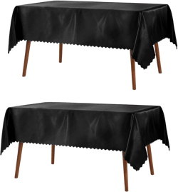 P Pothuiny 2 Pack Black Satin Tablecloth 60 x 84 Inches Rectangle Table Cloth Cover Overlay Bright Smooth Fabric Decoration for Wedding Banquet Party Dining