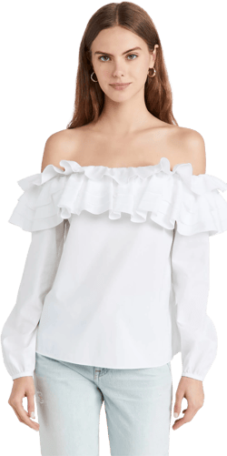 Jason Wu Women's Off-The-Shoulder Ruffled Long-Sleeve Top