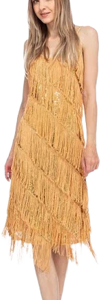 Anna-Kaci Women's Sleeveless Sequin Fringe Midi Dress