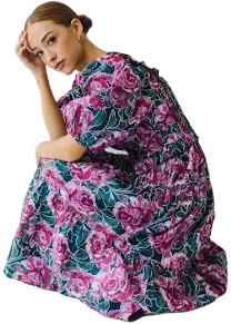 Kaysen Floral Ruffle Trim Midi Dress
