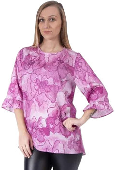 women's children's Personalized 3/4 sleeve blouse with your flower drawing on abstract background in duotone