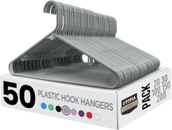 Utopia Home Plastic Hangers 50 Pack - Clothes Hanger with Hooks - Durable & Space Saving (Grey) Gray Pack of 50