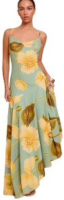 Floral Printed Strappy Cowl Neck Maxi Dress