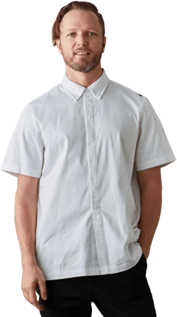 Sustainable Organic Cotton Men's Chef Coat. Chef's Shirts for Men. Style: Super Slick. Chef Shirt Uniform - White X-Large White