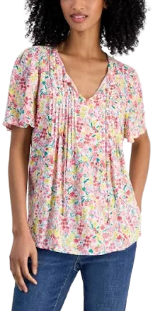 Tommy Hilfiger Women's Pintucked Floral-Print Top