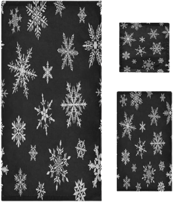 QUGRL Christmas Black Snowflakes Towels Set of 3 Winter Theme Super Soft Luxury Bath Towel Decorative Hand Towels Cotton Washcloths for Bathroom Kitchen Hotel Beach Gym Spa