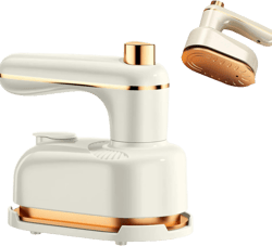 2-in-1 Travel Steam Iron & Clothes Steamer - 25W Fast Heating (10 Sec), 50ml Tank, Compact for Home/Hotels, Anti-Scalding Base (beige)