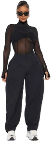 Fashion Nova Sheer Long Sleeve Mesh Mock Neck Blouse