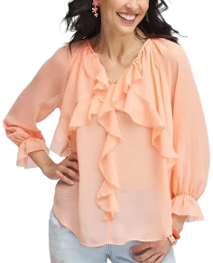 Chico's Women's Georgette Sheer Ruffle Blouse