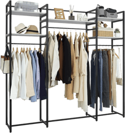CAPHAUS 913lbs Capacity Garment Rack for Hanging Clothes, Heavy Duty Open Wardrobe w/Hanging Rods, Free Standing Closet Organizer, 75-Inch Clothing Rack, Metal Closet w/Wooden Boards, White Board White 75 Inch