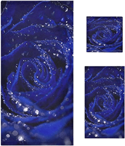 QUGRL Navy Blue Rose Luxury Towels Set of 3 Super Soft Bath Towel Decorative Hand Towels Cotton Washcloth for Bathroom Kitchen Hotel Beach Gym Spa