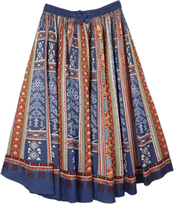TLB Grace Full Circular Cotton Skirt with Aztec Print