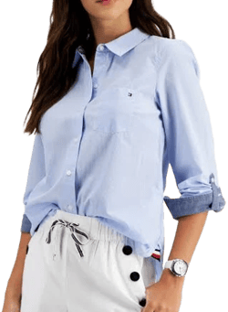 Tommy Hilfiger Women's Cornell Stripe Roll Tab Sleeve Top