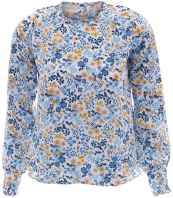 Italian Handmade Silk Blouse in "Little Blue Garden" Print U.S. Size