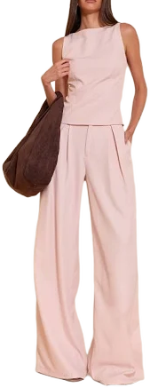 Pale Pink Tailored Woven Wide Leg Pants