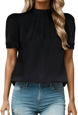 Women's Lace Trim High Neck Blouse