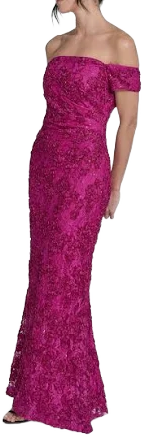 Jessica Howard Women's Petite Soutache Floral Lace Off-the-shoulder Gown