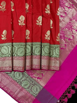 Traditional Handloom Banarasi Silk Saree with Wide Border