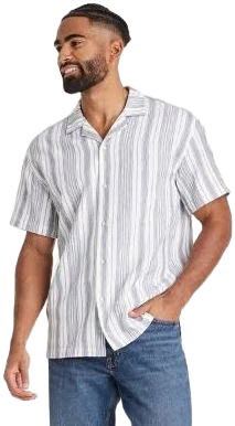 Men's Goodfellow & Co Short Sleeve Striped Slub Camp Button Down Shirt
