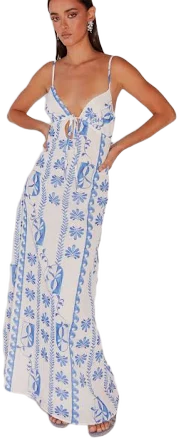 Floral Wave Linen Maxi Dress