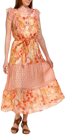 FIGUEROA & Flower Women's Sleeveless Ruffle Sleeve Midi Dress