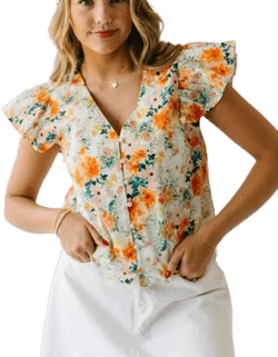 Berna Floral Flutter Sleeve Blouse
