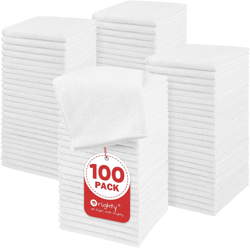 Orighty Microfiber Washcloths Bulk Towels Set 100 Pack, Highly Absorbent and Soft Feel Face Cloths, Multi-Purpose Wash Cloths & Hand Towels for Bathroom, Hotel, Spa, and Gym, 12x12 Inch, White