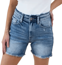 Mid-Rise Distressed Denim Shorts with Frayed Hem