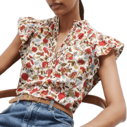 Me+em Women's Rosebush Graphic-Print Cotton Voile Blouse
