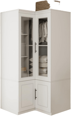 Armoire Wardrobe Closet, Wardrobe Closet with Glass Door, Armoire with Storgae Shelves, Bedroom Armoire wtih Hangind Rod, Wardrobe Cabinet White Wooden Wardrobe for Bedroom(37"W x 37"D x 71"H)