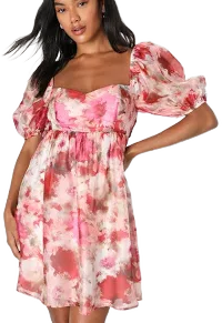 Lulus Floral Organza Babydoll Mini Dress
