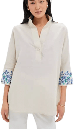 Tuckernuck Cotton Linen Floral Cuff Blouse