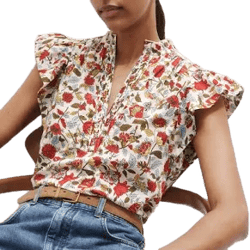 Me+em Women's Rosebush Graphic-Print Cotton Voile Blouse
