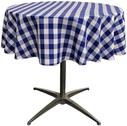 Slickblue Gingham Checkered Round Tablecloth, Stain Resistant, Polyester Cover, White and Royal Blue, 58"