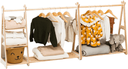 Montessori Teepee Style Clothing Rack Furniture for Toddler Wood Kids Playroom Natural Wooden Nursery Baby Neutral Room Storage Clothes Shelf Kids Gift 2nd 3rd Birthday (Small, White)