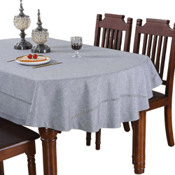 Handmade Hemstitch Tablecloth Natural Faux Linen Table Cloth Oval Rustic Table Cover for Kitchen Dinning Room Party Solid Grey 60x84 inch