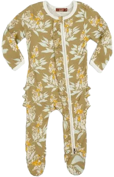 Milkbarn Organic Cotton Ruffle Zipper Footed Romper