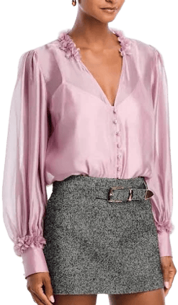 AQUA Women's Flower Trim Blouse
