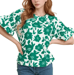 Floral Printed Ruffled Short Sleeve Blouse